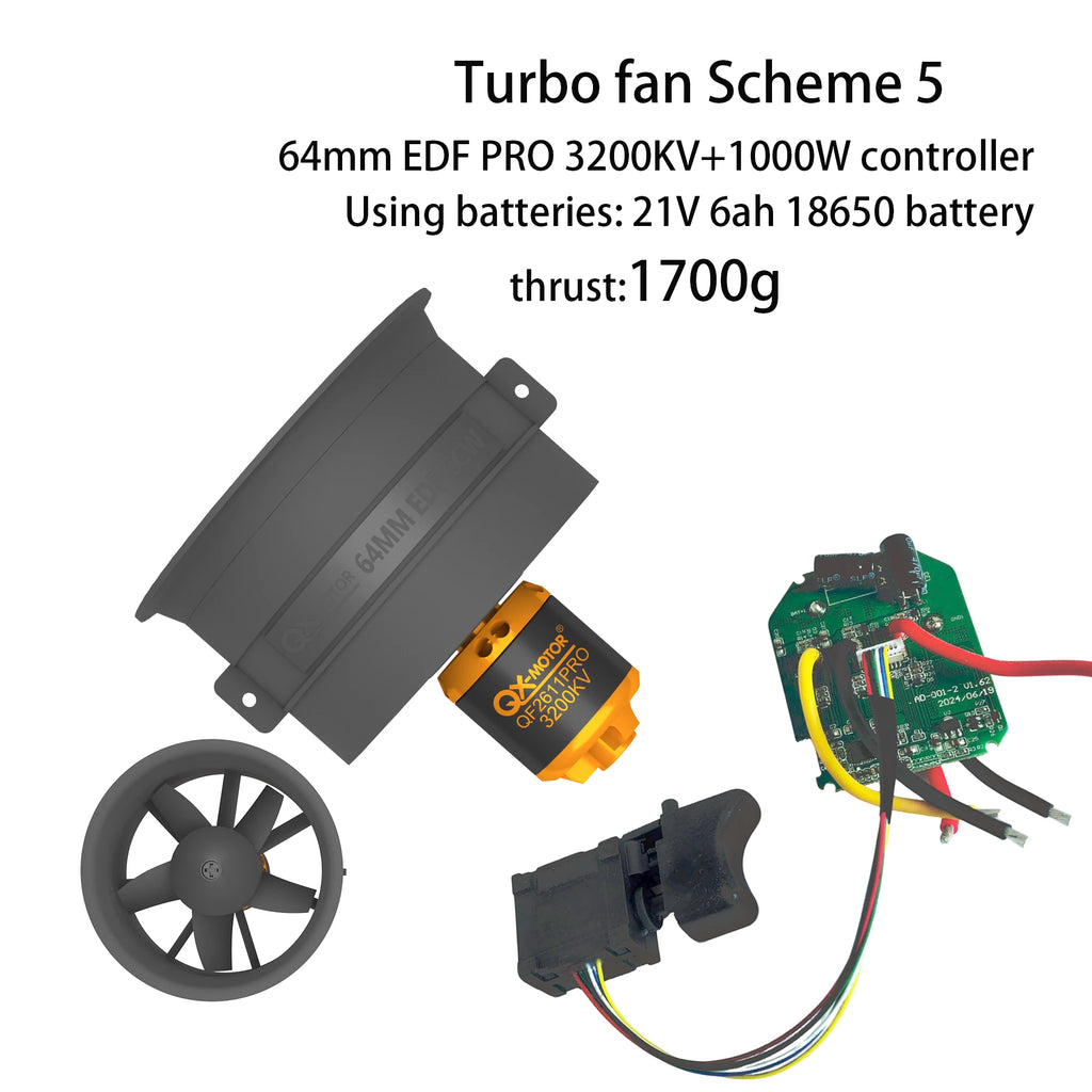 50 / 64 / 70mm EDF Brushless Motor KIT 1000W Controller ESC Blower Switch for Turbo Fan Blower