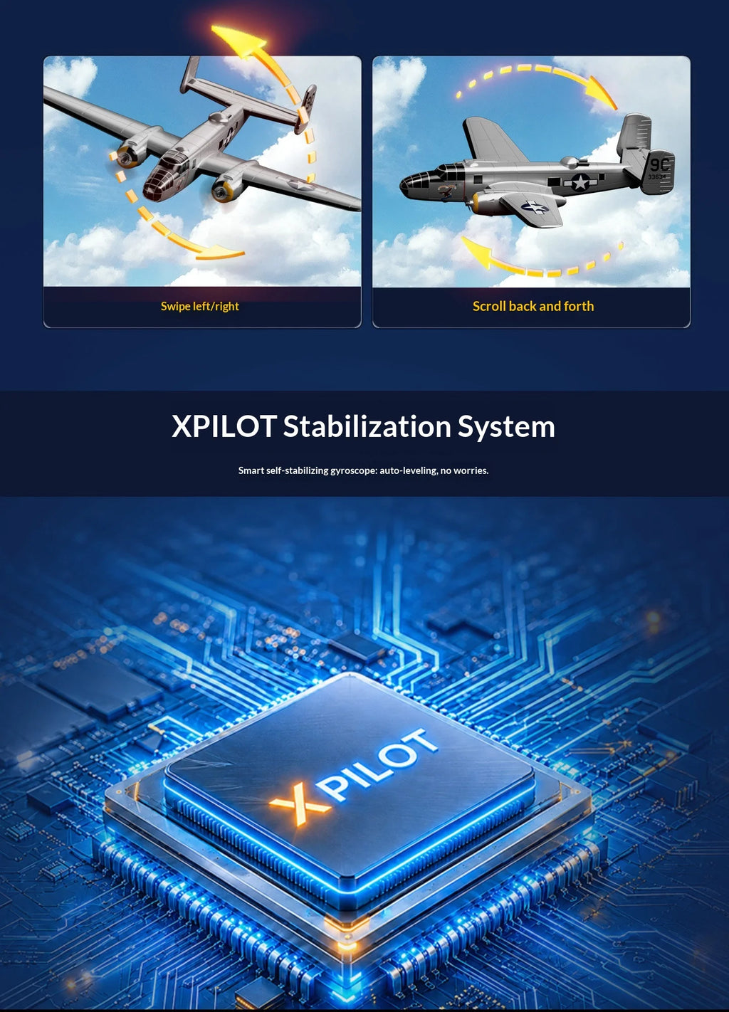 Volantex B25 Mitchell Bomber Remote Control Rc Fixed Wing 3 Channel Dual Motor Foam Airplane With Xpilot Stabilization System