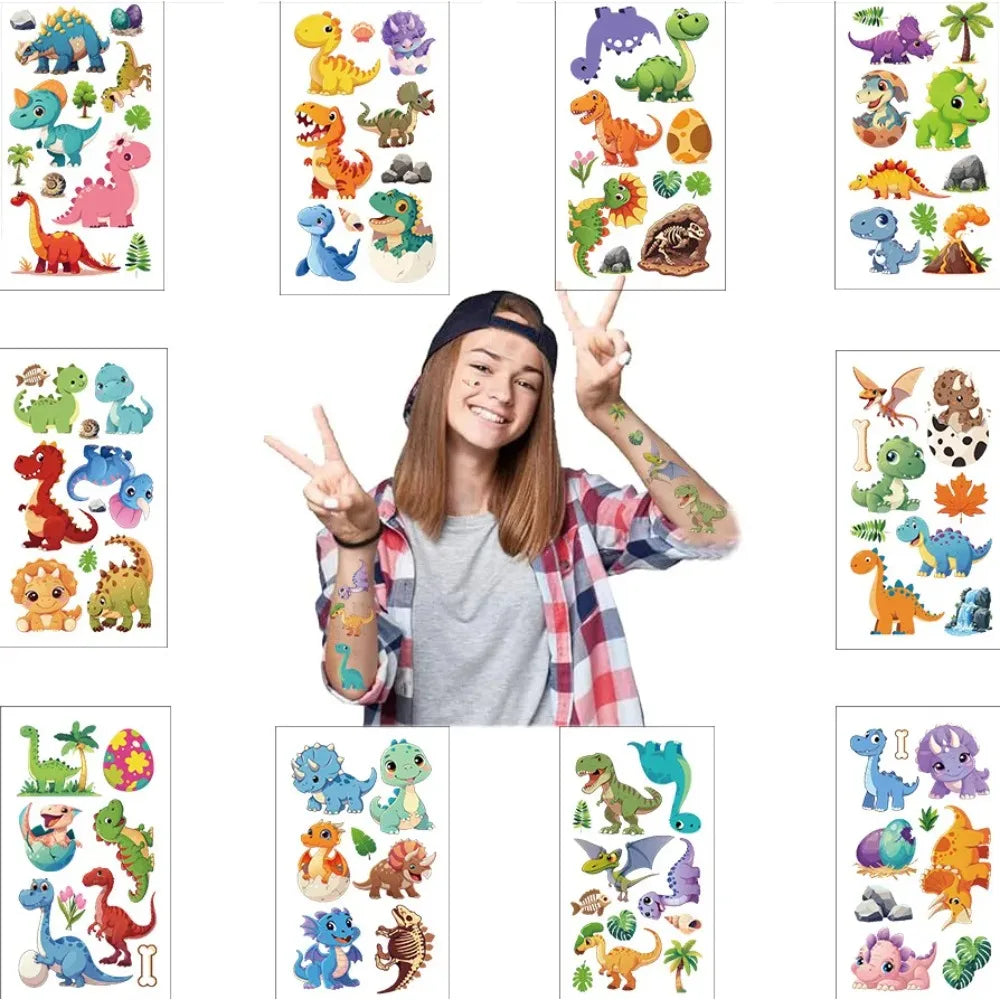 10pcs Cartoon DinosaurTemporary Tattoo Kids Stickers Face Body Transfer Fun Party Gift