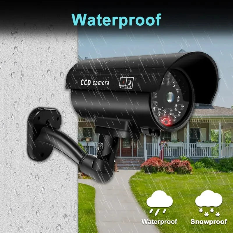 1PC Dummy Security Camera Watreproof Indoor Outdoor Fake CCTV Surveillance System, Red Flashing LED Lights, No Wiring Required