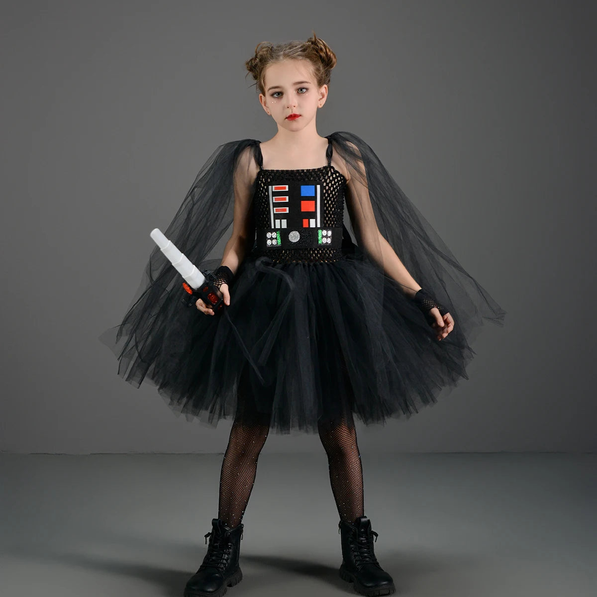 Girls Dark Star Villain Tutu Costume Dress Children Halloween Vader Outfit Kids Fancy Carnival Party Dress up Cosplay Clothes