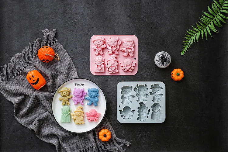 6 Cavity 6 Different Halloween Theme Silicone Mold 3d Demon, Wizard, Vampire Candy Chocolate Mould Epoxy Resin Mold Cake Decor