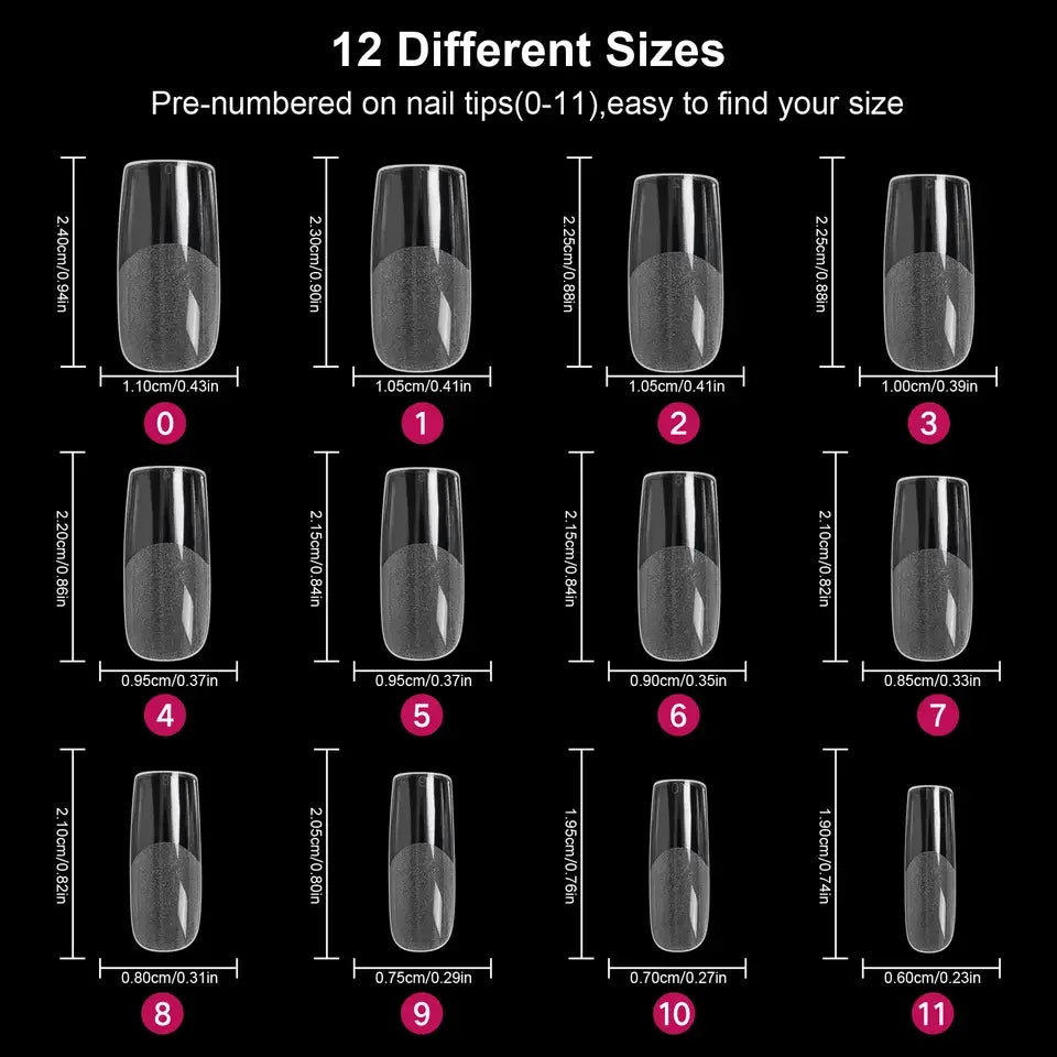 Square Nail Tips 120 PCS Artificial Full Cover Soft Clear Gel Tips 12 Sizes Sharp False Nails for Nail Extension