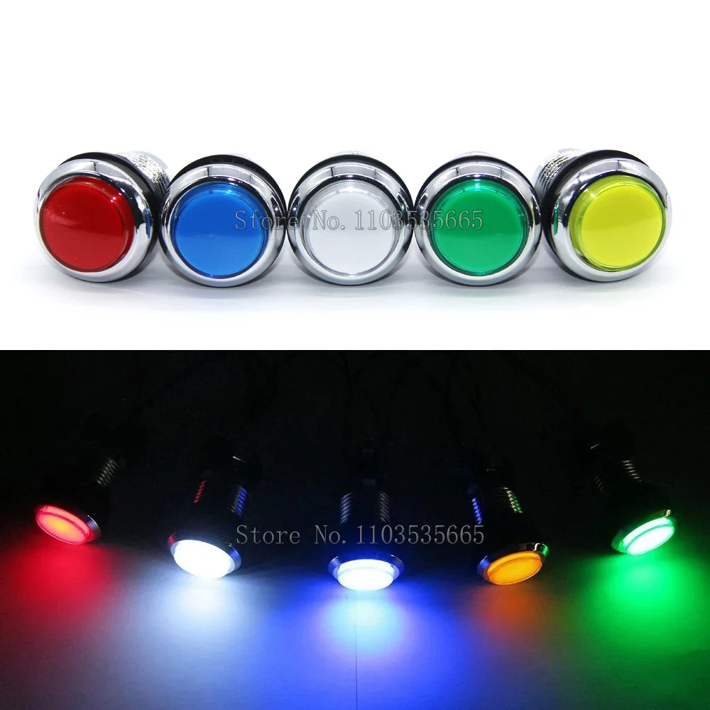 1PCS CHROME Plated illuminated arcade push button 5V 12v LED Arcade Start Push Button with microswitch for Arcade game DIY