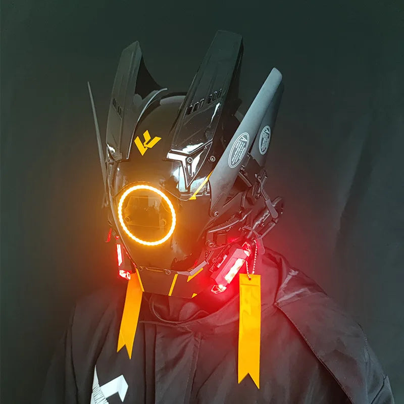 Cyber punk Mask LED Hairstyle Braid Halloween Christmas Role Playing Helmet Party Adult Gift ﻿