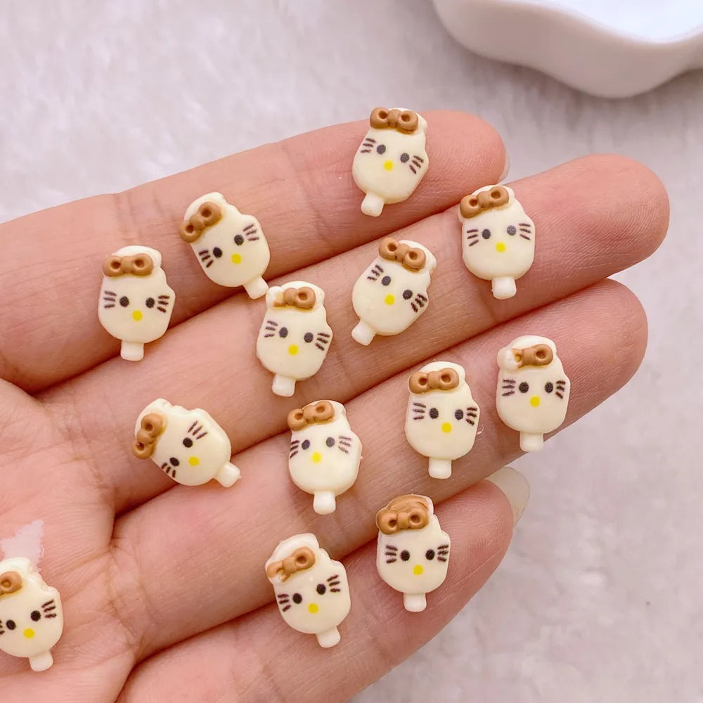 50 pieces mini cute cartoon popsicles, bear, rabbit series nail art charm flat bottom 3D nail decoration DIY nail accessories