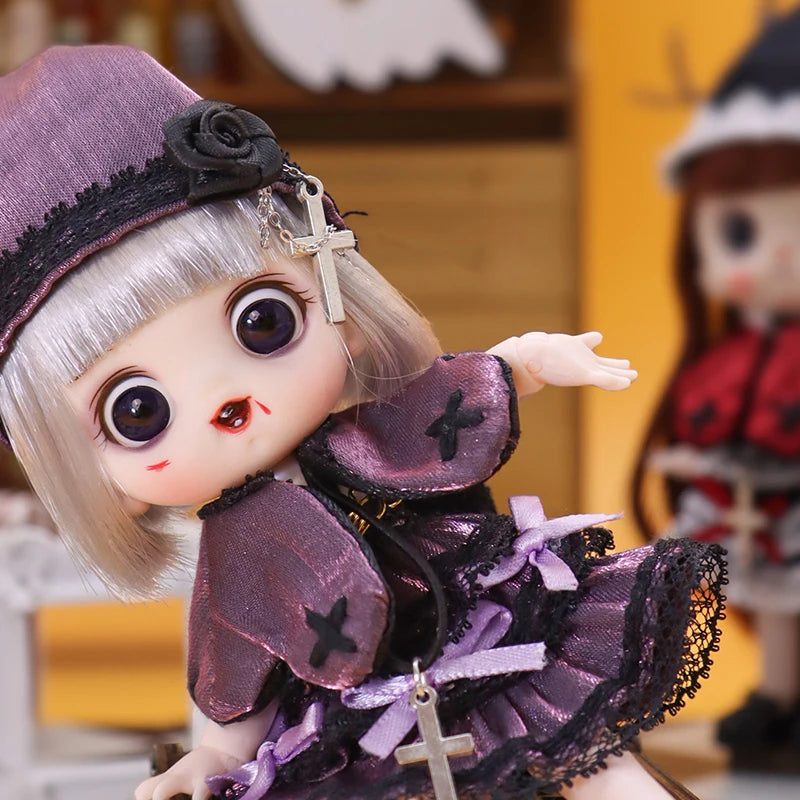 2026 Halloween Doll New OB11 BJD Witch Suit Dress bjd Doll Accessories Blood Makeup Equipment Horror Cute Girl Dress 13cm Gift