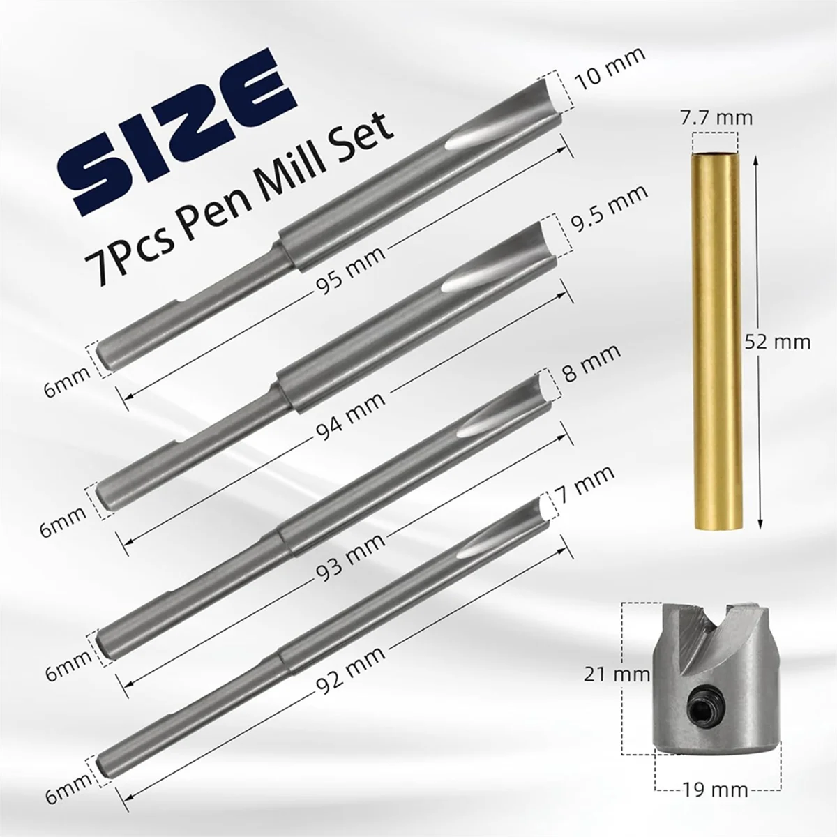ABKY-7Pcs Pen Mill Set, Pen Barrel Trimming System with Pilot Cutter Shafts, 7mm, 8mm, 3/8 Inch, 10mm Mill Trimmer Set