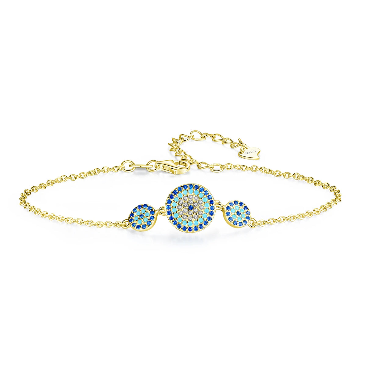KALETINE Women Evil Eye Bracelet Genuine 925 Sterling Silver Men Jewelry Luxury Round Blue Eyes CZ Three Stones Tennis Bracelet