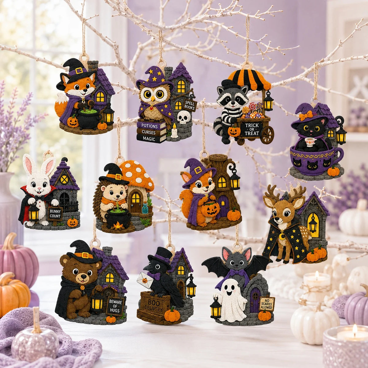 11 PCS Felt Halloween Decor 2D Flat Hanging Ornaments, Halloween Holiday Felt Cutouts, DIY Decor for Home Halloween Party Decor