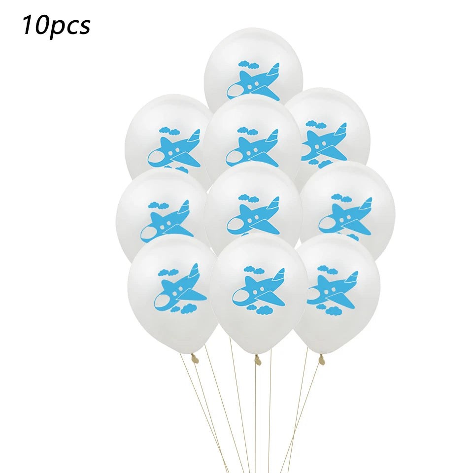 12 Inch Latex Balloon Birthday Party Decoration Kid Boy Blue White Cloud Balloon Birthday Airplane Banner Party Balloon 10pcs