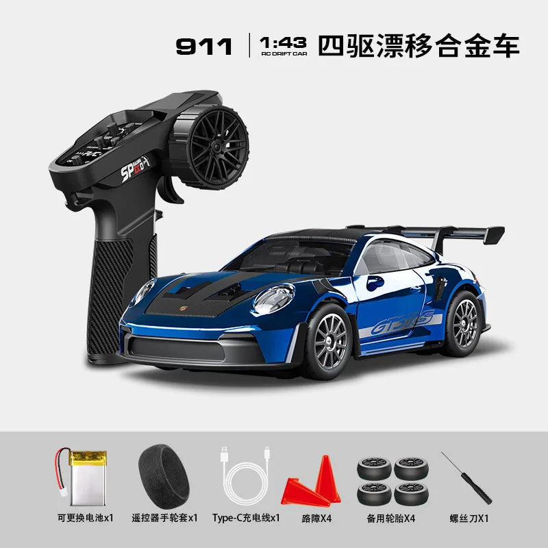 1:43 Scale RC 4WD Drift Alloy Car with Gyro Remote Control Toy for Boys Children's Christmas And Halloween Gifts