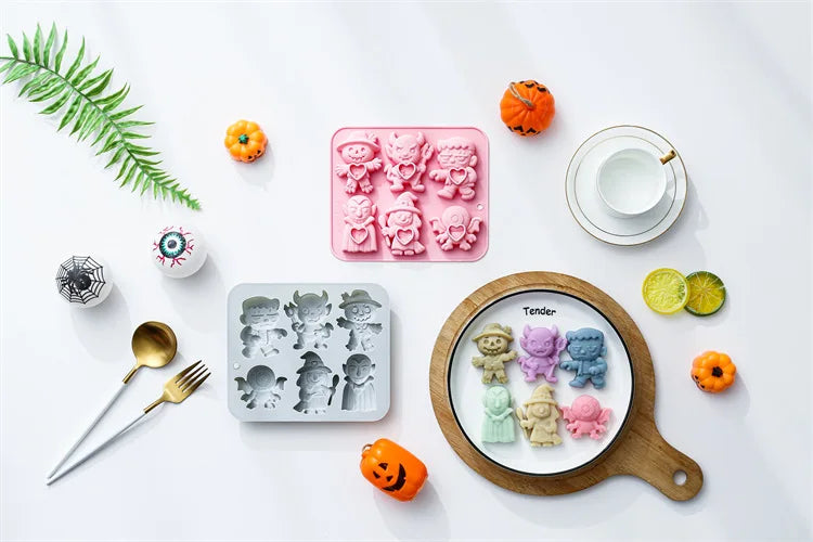 6 Cavity 6 Different Halloween Theme Silicone Mold 3d Demon, Wizard, Vampire Candy Chocolate Mould Epoxy Resin Mold Cake Decor