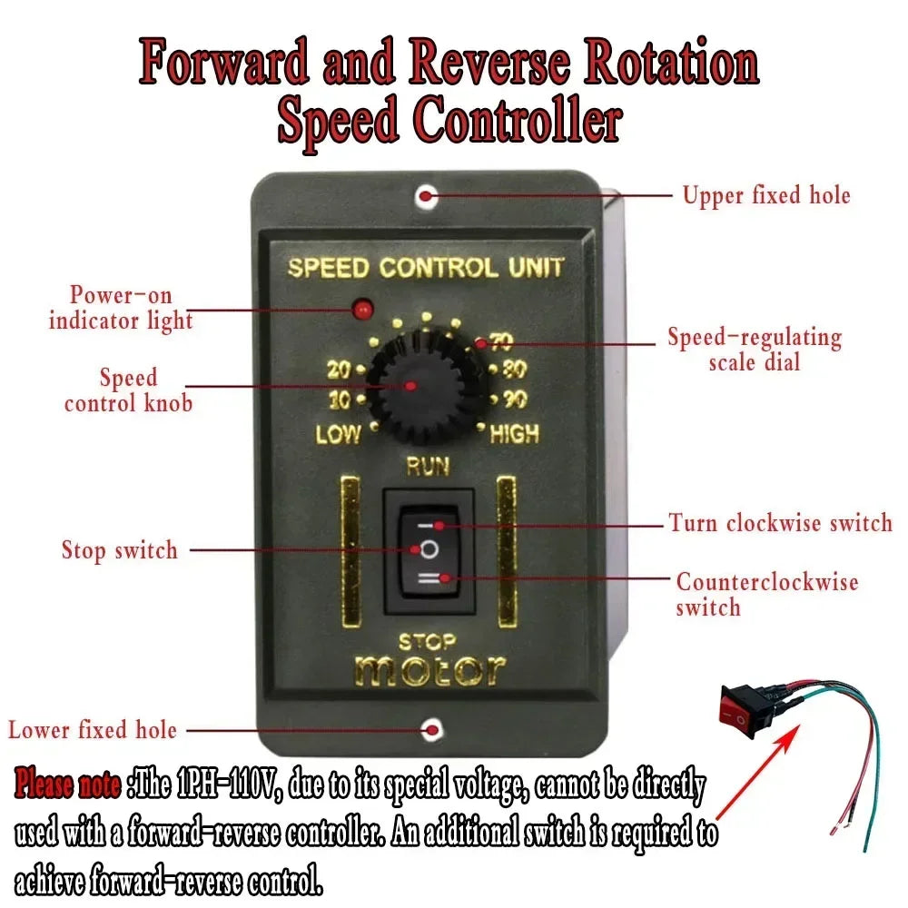 200W 250W Micro AC Motor Kit 220V Gear Motor Speed Forward and Reverse Controller+Single Phase Asynchronous Motor 50/60hz ForCNC