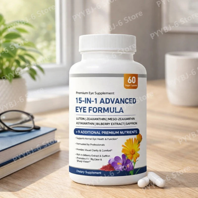 15-in-1 Advanced Eye Formula Lutein Zeaxanthin Bilberry Extract Vitamin C & E Supports Eye Health 60 Veggie Capsules for adult