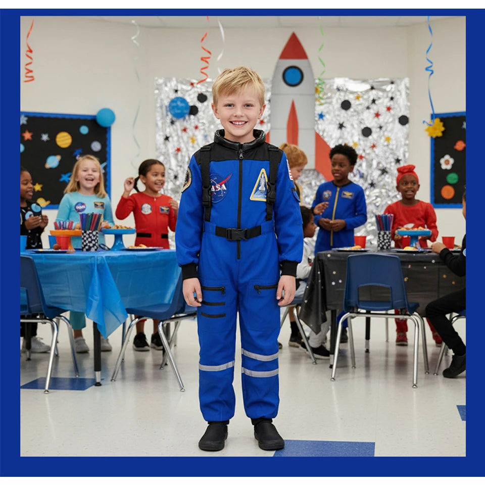 Kids Astronaut Costume Space Suit Halloween Cosplay Space Explorer Performance Children's Jumpsuit Spaceman Boys Girls Outfits