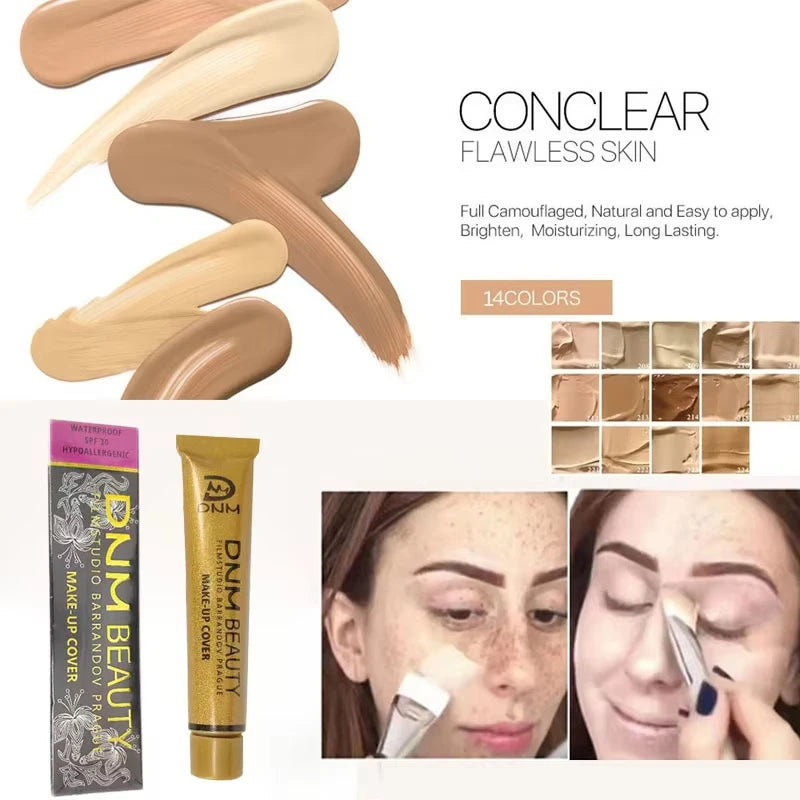 2-in-1 Full Coverage Concealer & Foundation, Gold Tube Cream For Dark Circles Tattoos Freckles Redness, Even Skin Tone