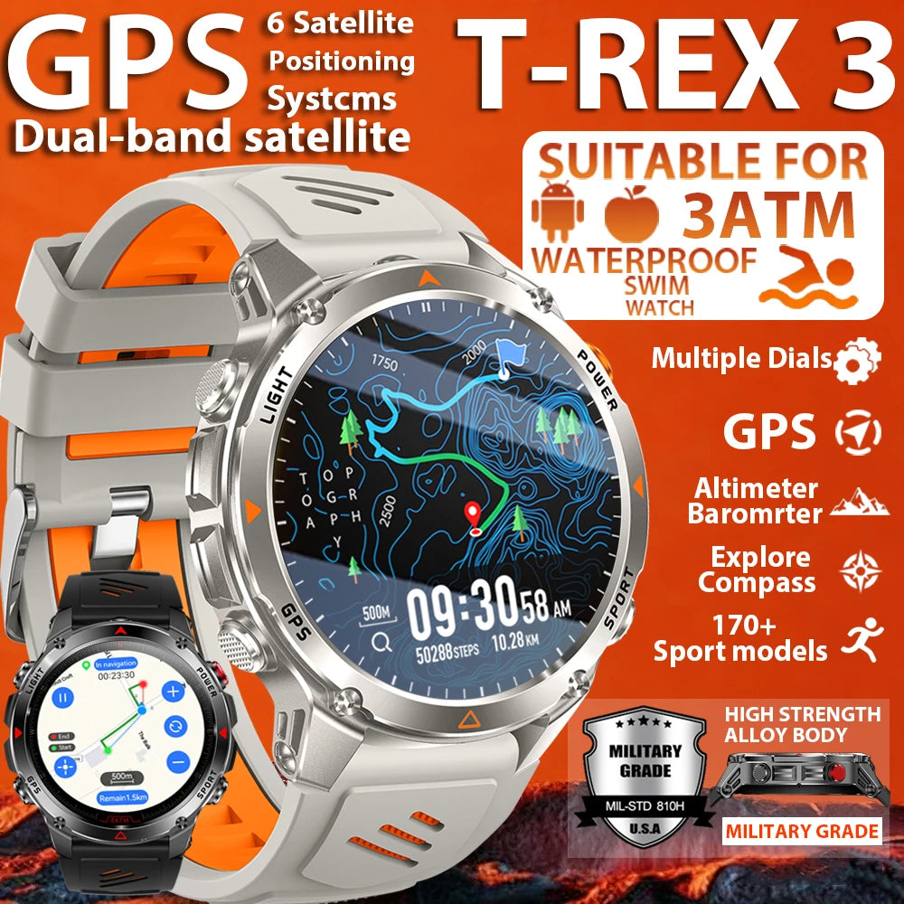 2025 New Military Bluetooth Call Smart Watch Built-in GPS Compass Barometric Altimeter 3ATM Waterproof Sports Smartwatches Men