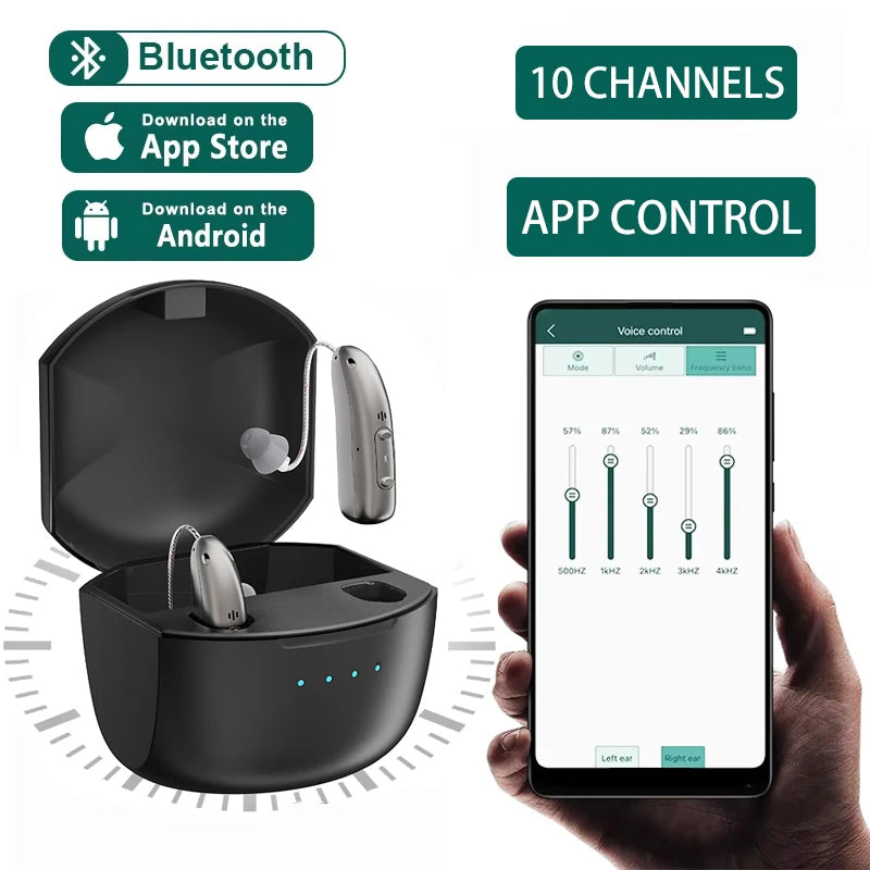 Hearing Aid for Deafness Self-Fitting OTC Hearing Aids Bluetooth Digital Sound Amplifier Portable Elderly Hearing Amplifier