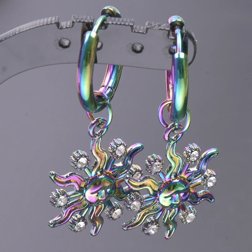 Multistyle Rainbow Ear Jewelry Stainless Steel Hoops Fashion Alloy Heart Wings  Witch Hat Foot Sun Charm Earrings For Women Men