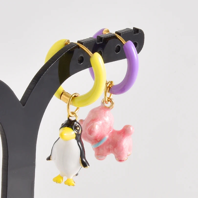 1Pair Dopamine Enamel Sweet Heart  Cute Bee Flower Y2K Girl Aesthetic Aretes Funny Food Cake Gothic Star Hoop Earrings Jewelry