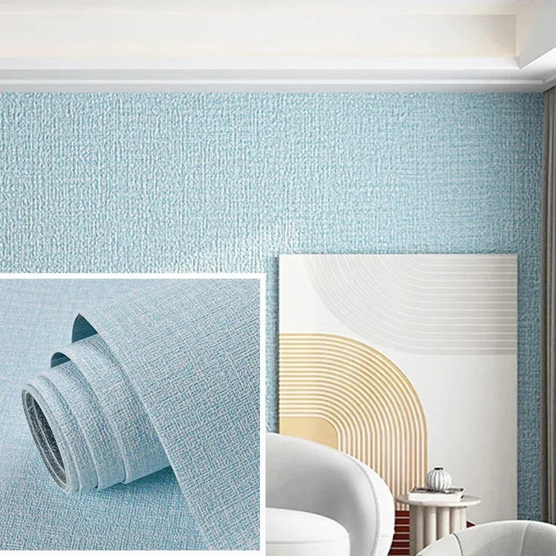 3D DIY Thicken Waterproof Mildew Proof Self-adhesive Insulation Wallpaper Linen Plain Color Stickers Renovation Wall Stickers