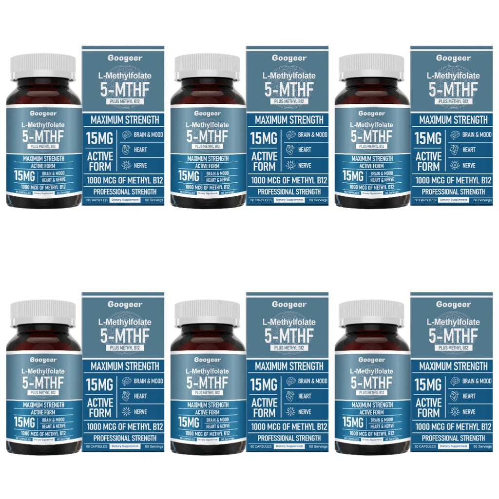 Googeer L Methylfolate 15mg + Methyl B12 1000mcg Active Folate B12 Support 60 Capsules