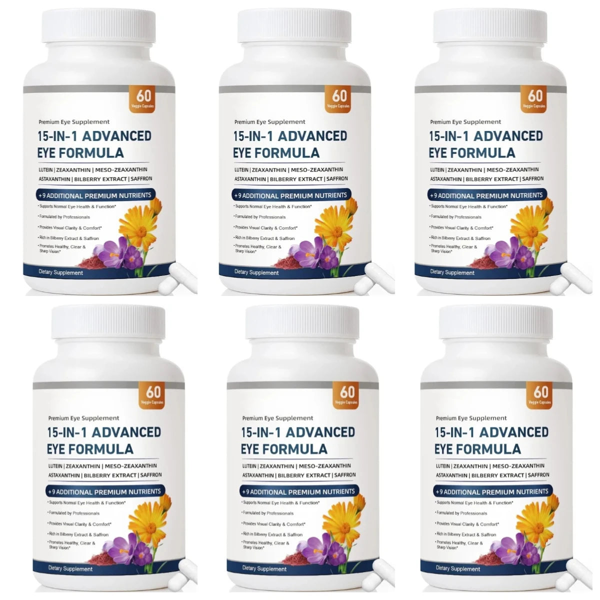 15-in-1 Advanced Eye Formula Lutein Zeaxanthin Bilberry Extract Vitamin C & E Supports Eye Health 60 Veggie Capsules for adult