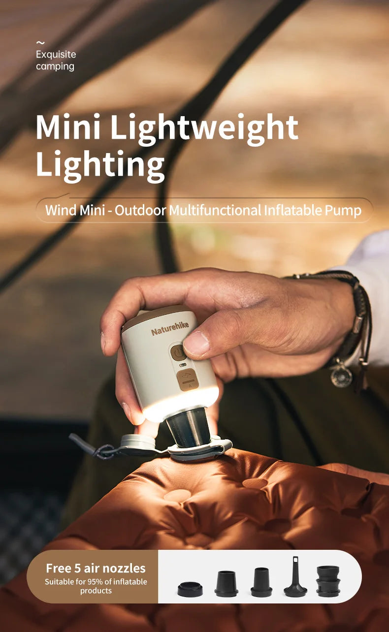 Naturehike Multi-function Air Pump Outdoor Mini Portable Fast Charge Air Pump For Inflatable Mat Travel Camping Pump