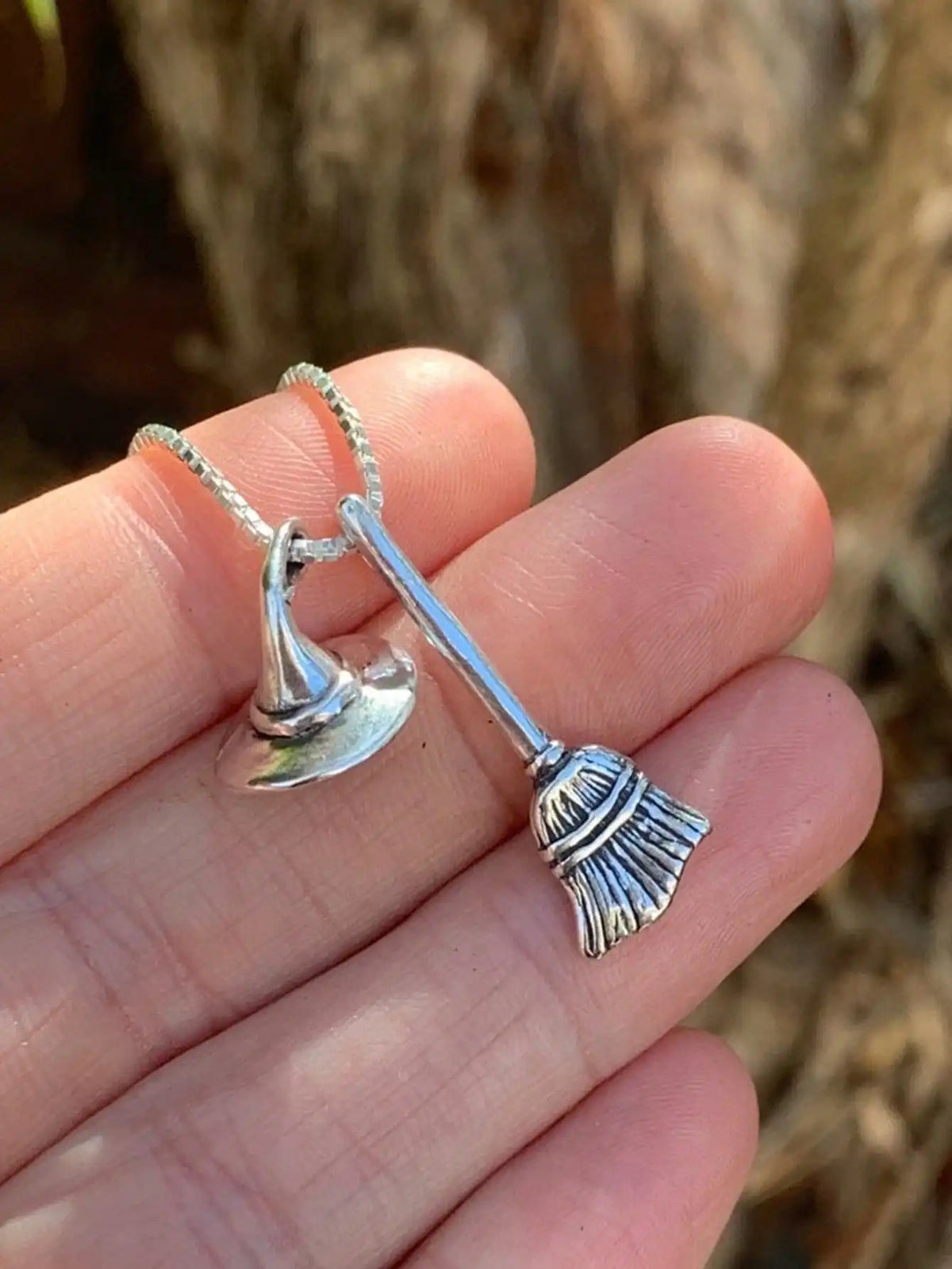 Vintage Personalized Irregular Witch Hat Broomstick Pendant Necklace Halloween Fashion Jewelry For Men and Women