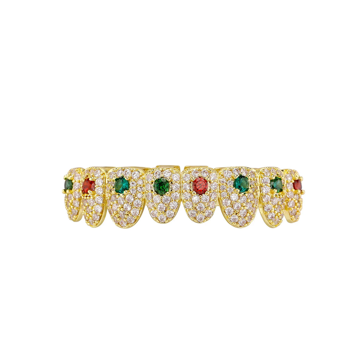 JINAOHip Hop Full Iced Out Colorful CZ stone Rainbow Grillz 8 Teeth Men Women Top&Bottom Grill Punk Rapper Halloween Christmas