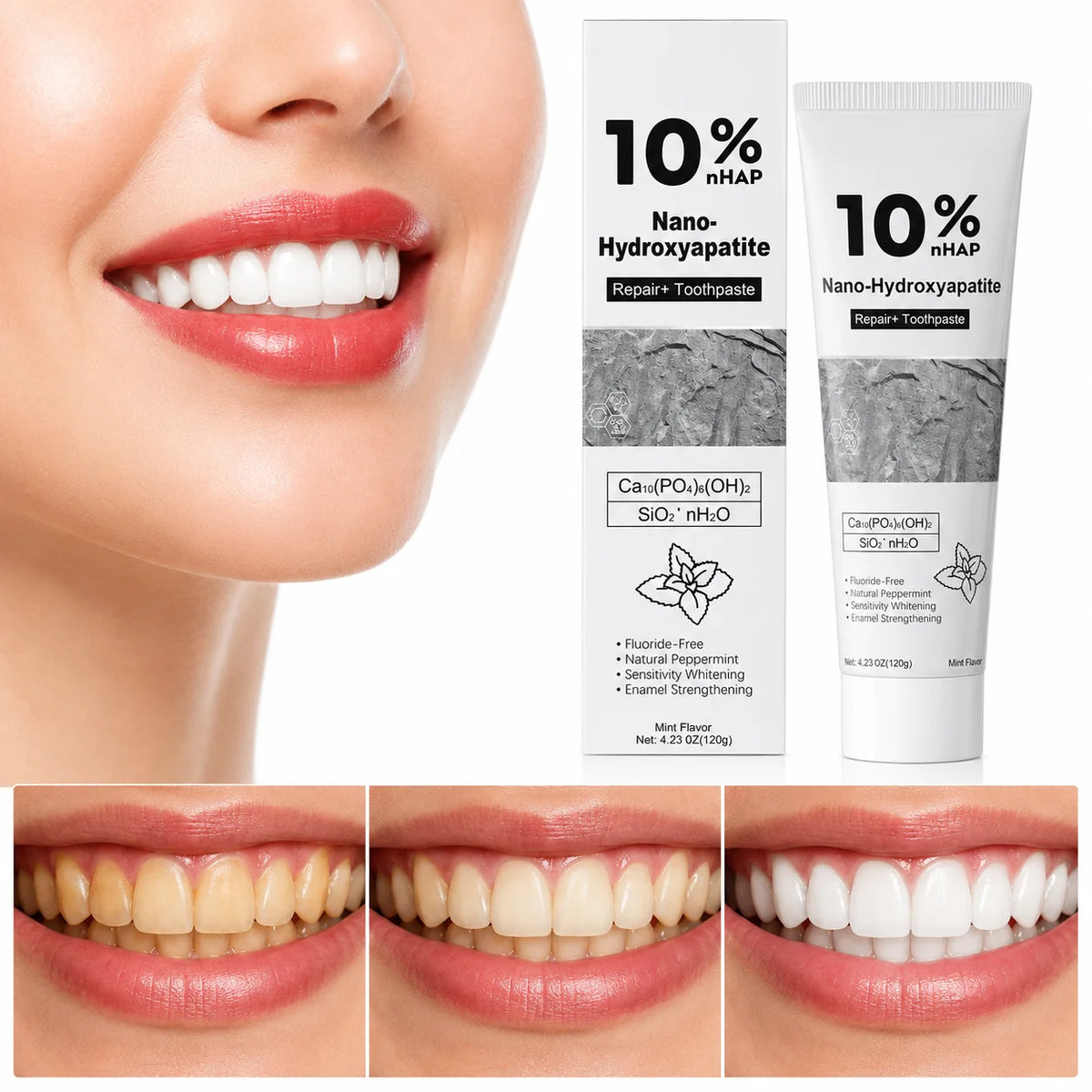 10% Nano-Hydroxyapatite Daily Toothpaste Clean Dental Surface Discoloration Fresh Cool Breath Oral Cleaning Care