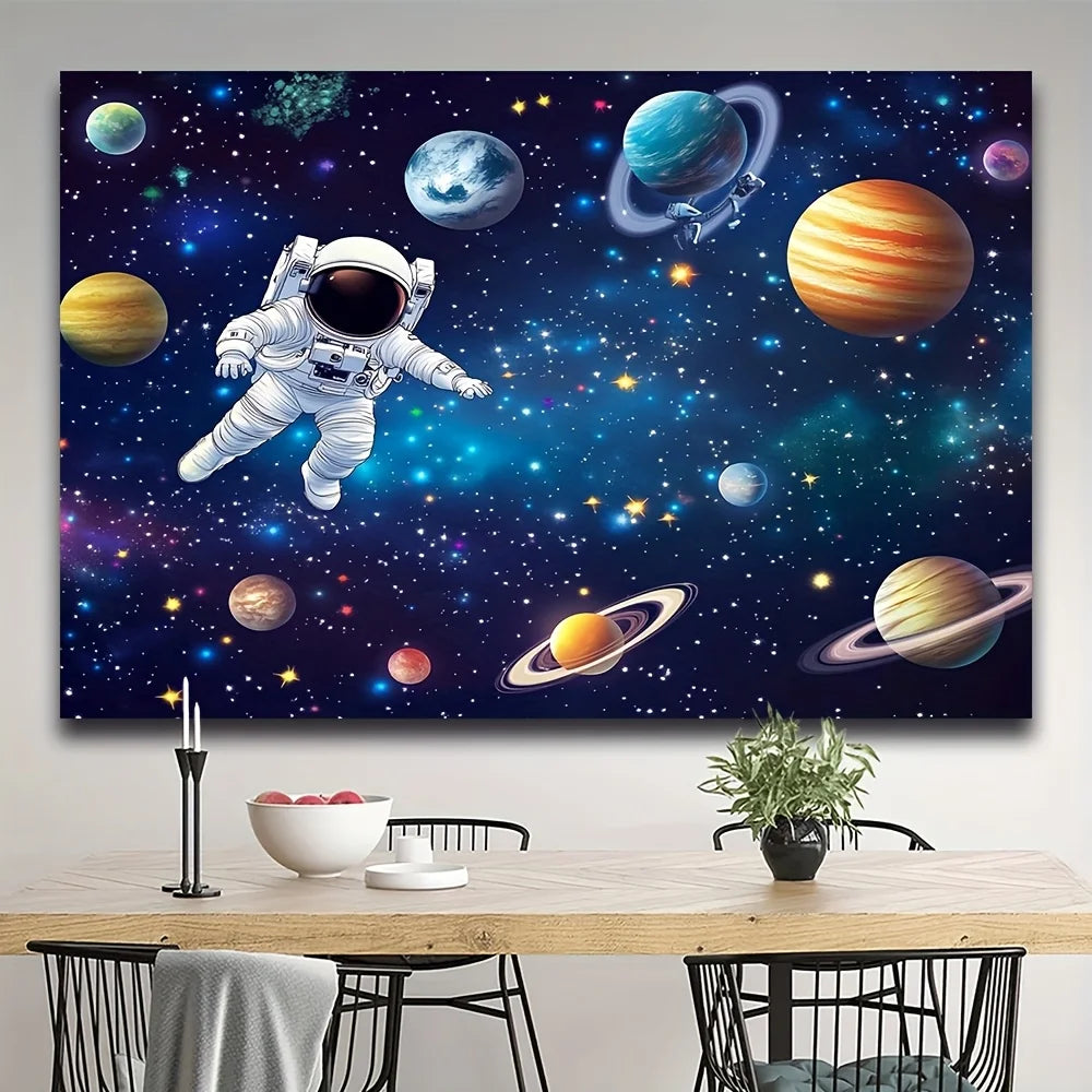 One galaxy space-themed polyester background fabric, designed for outer space and rocket astronauts, for a birthday party