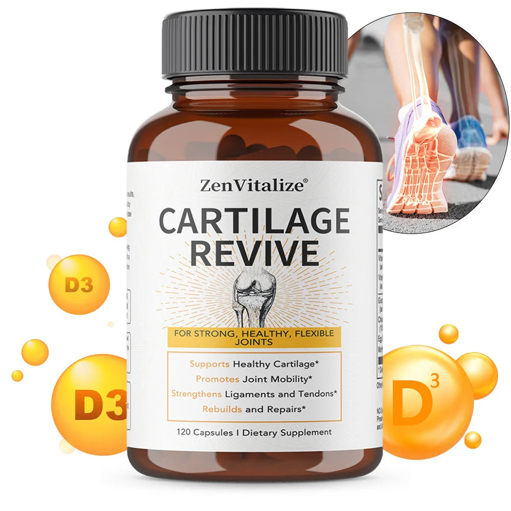 Cartilage Revive Supplement Capsules with Glucosamine, MSM, Vitamin D3, C - Joint Support, Antioxidant, Enhances Flexibility
