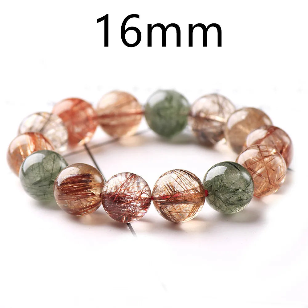 Natural Colorful Rutilated Quartz Beads Bracelet Women Men Red Green Copper Clear Round Beads 8mm 9mm 11mm 12mm 13mm AAAAA