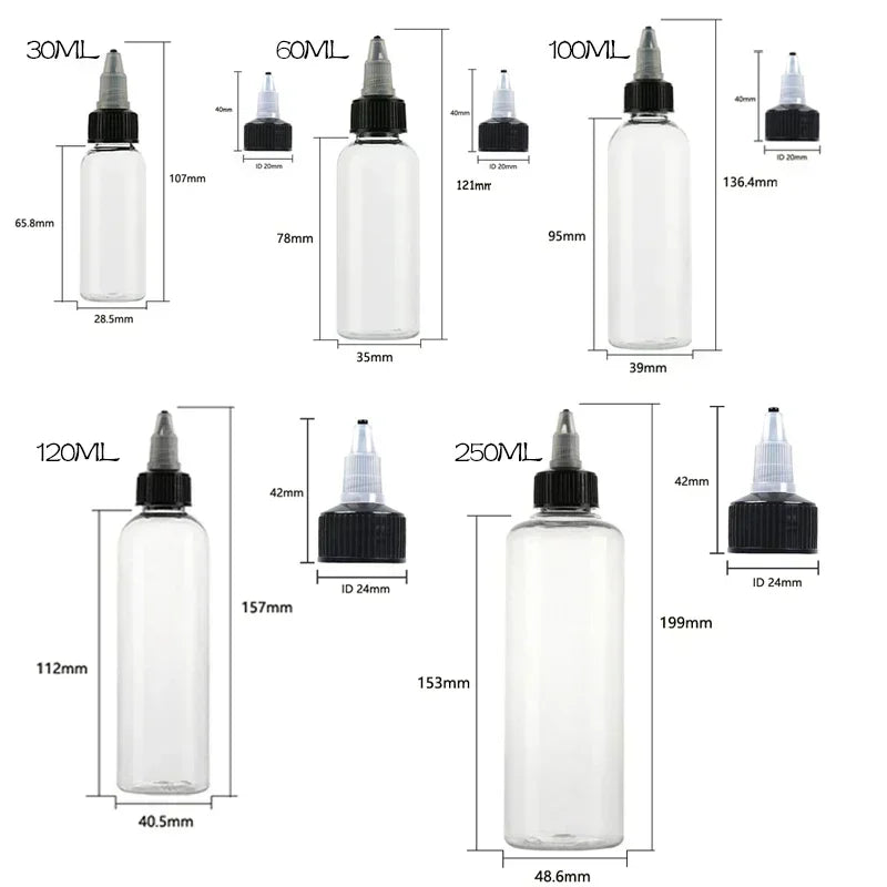 30Pcs 30ml-250ml Plastic Squeeze Bottles Refillable Pointy Bottle Clear With Twist Cap Swivel Mouth Tip for Crafts and More