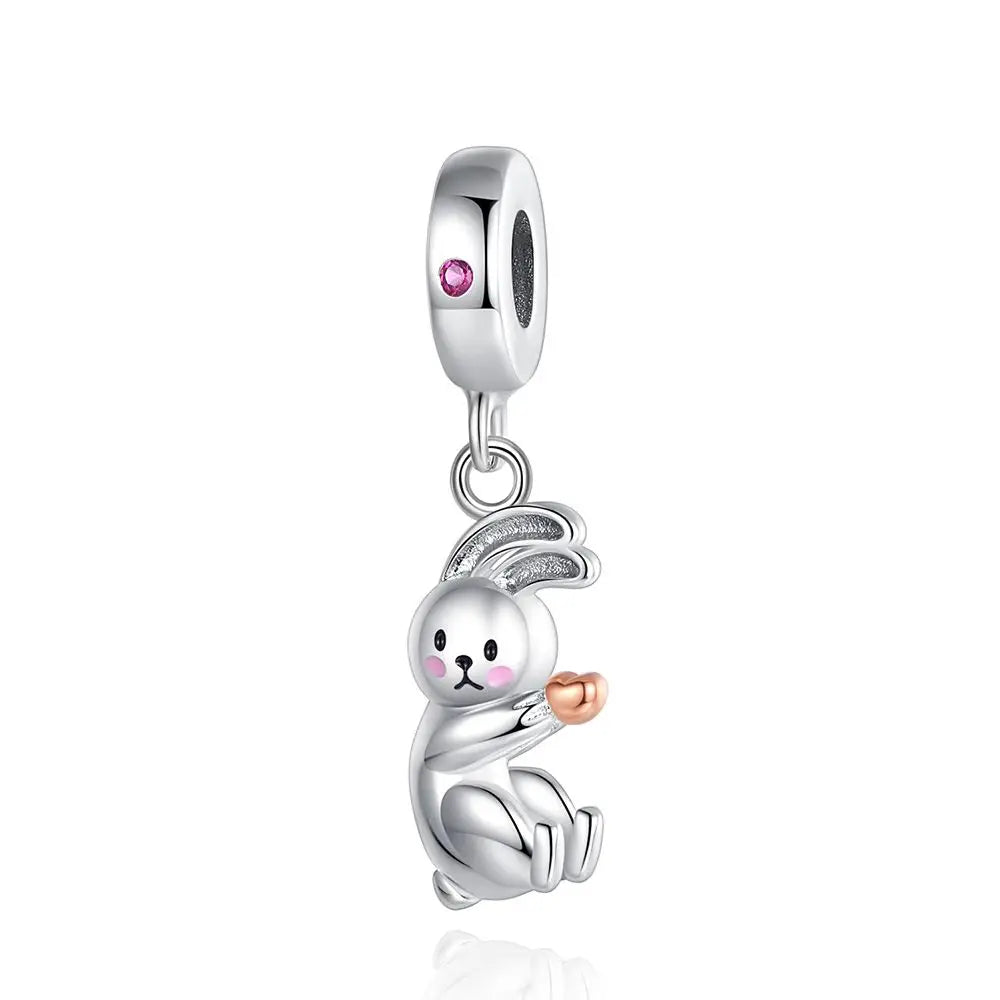 Exquisite 925 Sterling Silver Cute Dinosaur Turtle and Rabbit Couple Heart Charm Fit DIY Bracelet Necklace Casual Matching Gifts