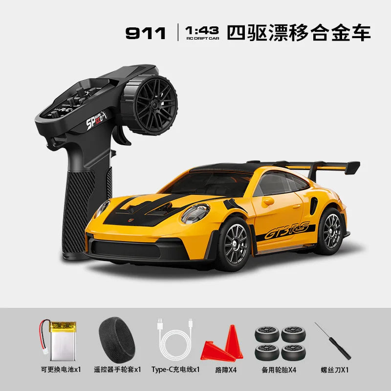 1:43 Scale RC 4WD Drift Alloy Car with Gyro Remote Control Toy for Boys Children's Christmas And Halloween Gifts