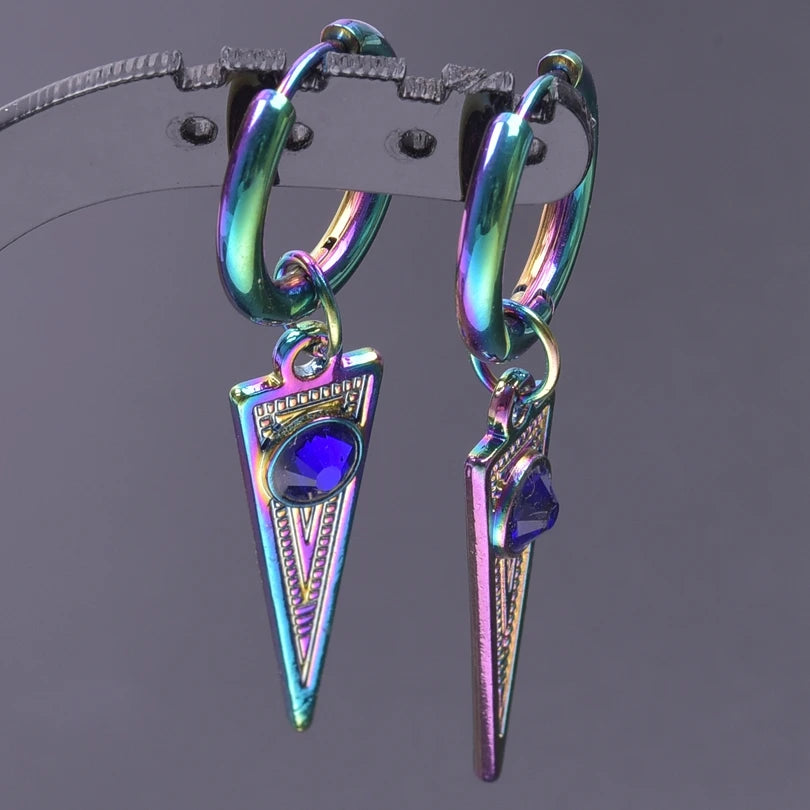 Multistyle Rainbow Ear Jewelry Stainless Steel Hoops Fashion Alloy Heart Wings  Witch Hat Foot Sun Charm Earrings For Women Men