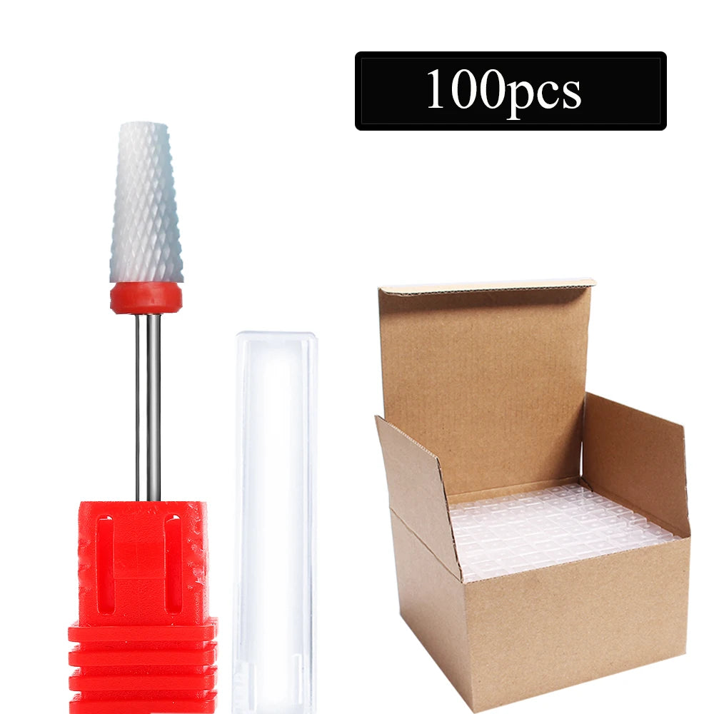 100pc/Set Nail Drill Bit Rotary Ceramic Bits Electric Manicure Milling Cutter For Machine Cuticle Remove Burr Nail Tool