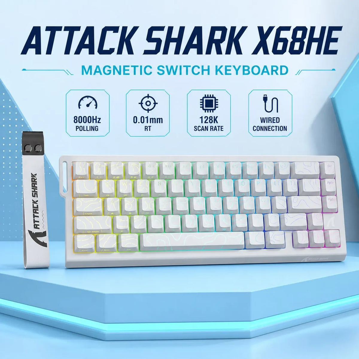 ATTACK SHARK X68HE Wired Magnetic Gaming Keyboard, 8000Hz Polling, 128K Scan Rate, 0.01mm RT, RGB, PBT Keycaps for PC Use