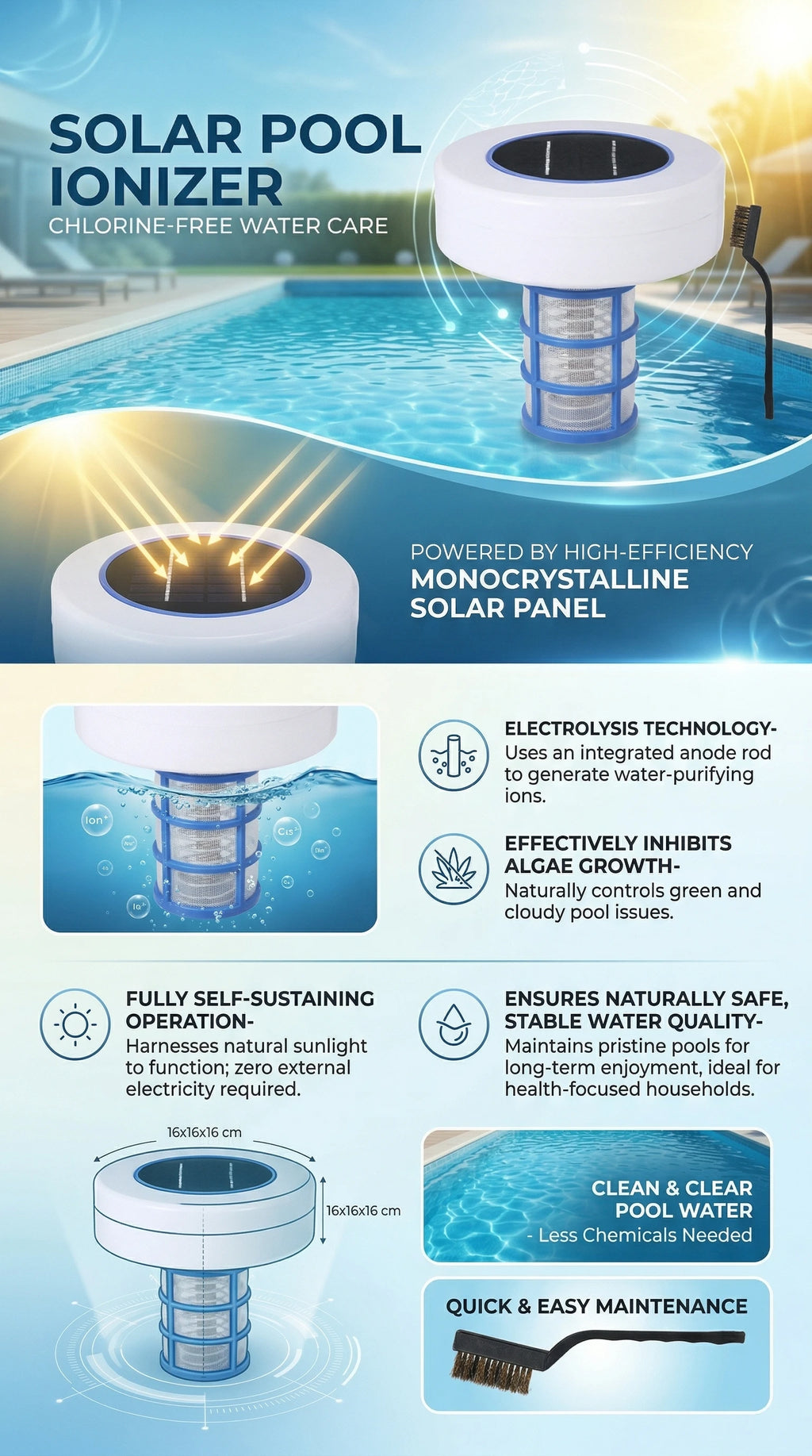 Solar Pool Purifier Chlorine-Free Water Processor Solar Pool-Ionizer Water Algae Inhibition Tools Swimming Pool Cleaning Tools