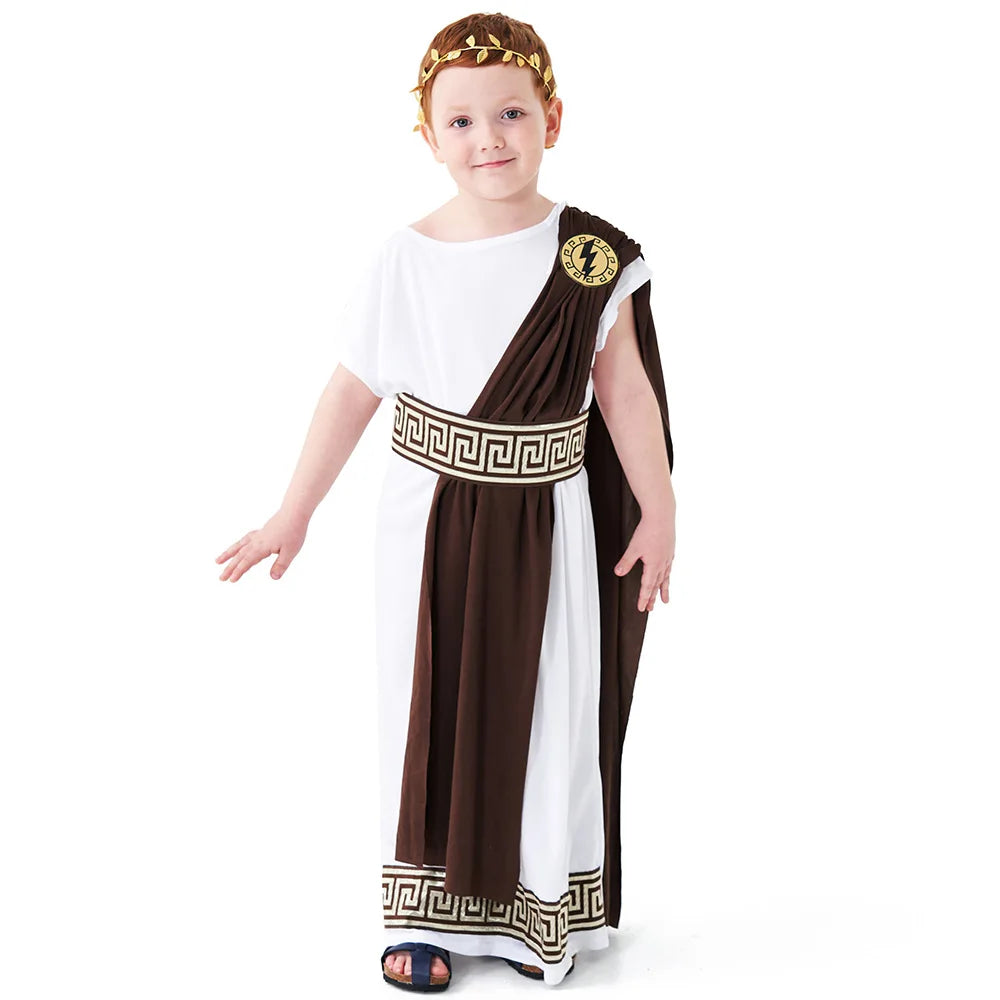 Children's Roman toga costume for boys, Children's festival day Ancient Greek mythology cosplay costume party Dress up