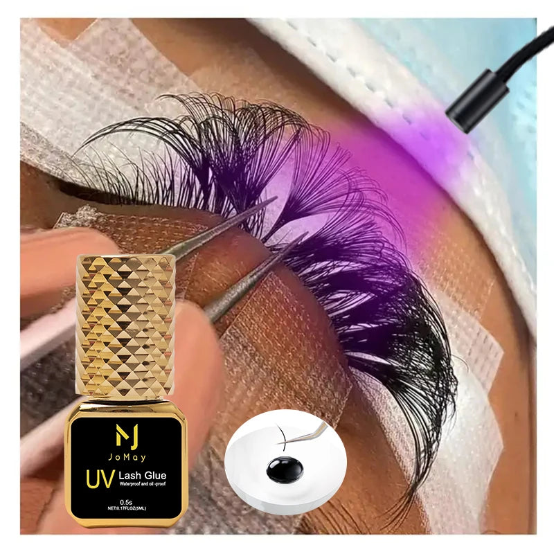 JOMAY 3 Bottles 5ml UV Glue Black Lash Glue for Eyelash Extensions Low Irritation 0.5 Second Fast Drying Glue UV Makeup Products