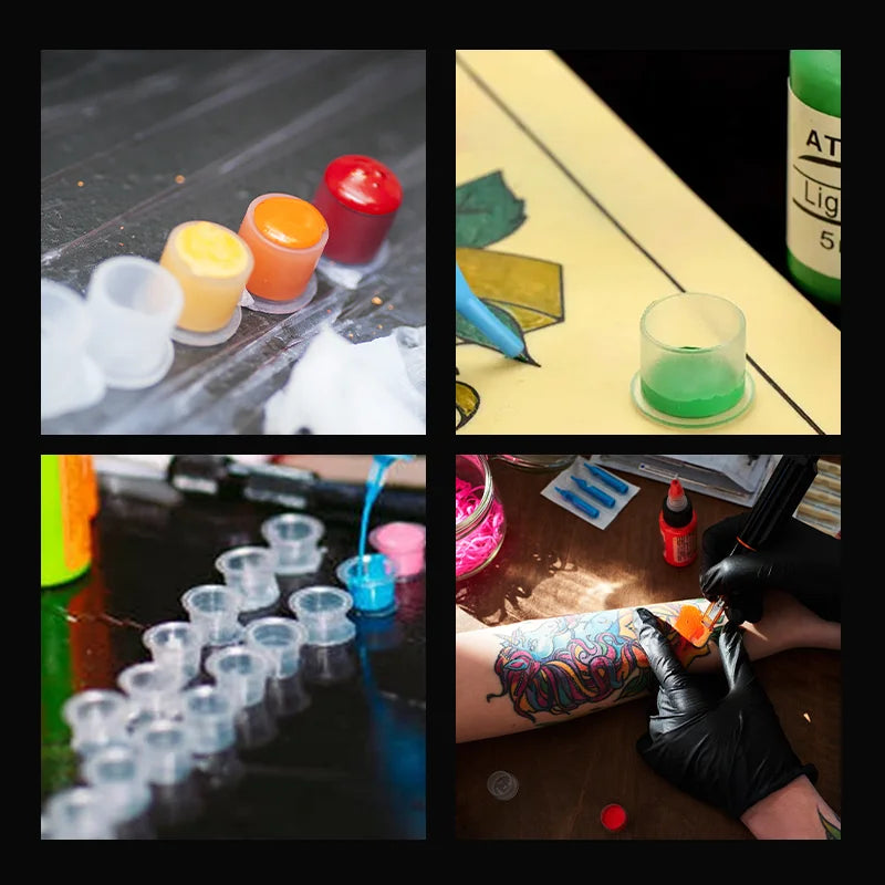 100Pcs POSEIDON Tattoo Ink Cups With Base  Plastic Disposable Pigment Clear Permanent Makeup Tattoo Accessory Tattoo Ink Cups