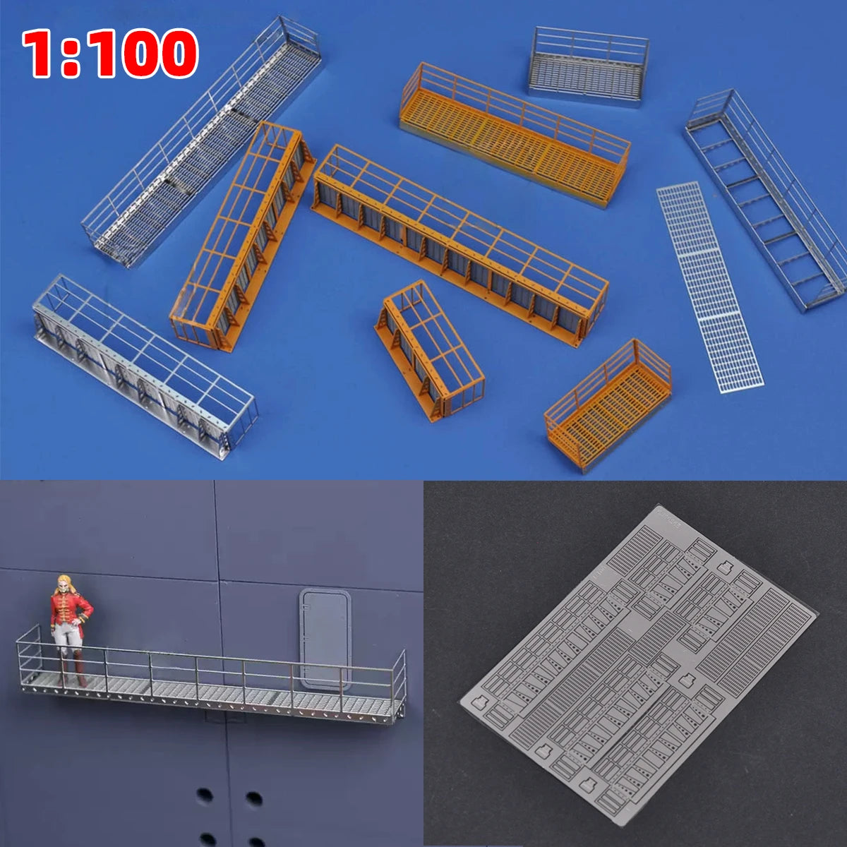1/100 PE Robot Mech Scale Model Kit Maintenance Platform Aerial Walkway Scaffold Observation Platform Miniature Diorama Models