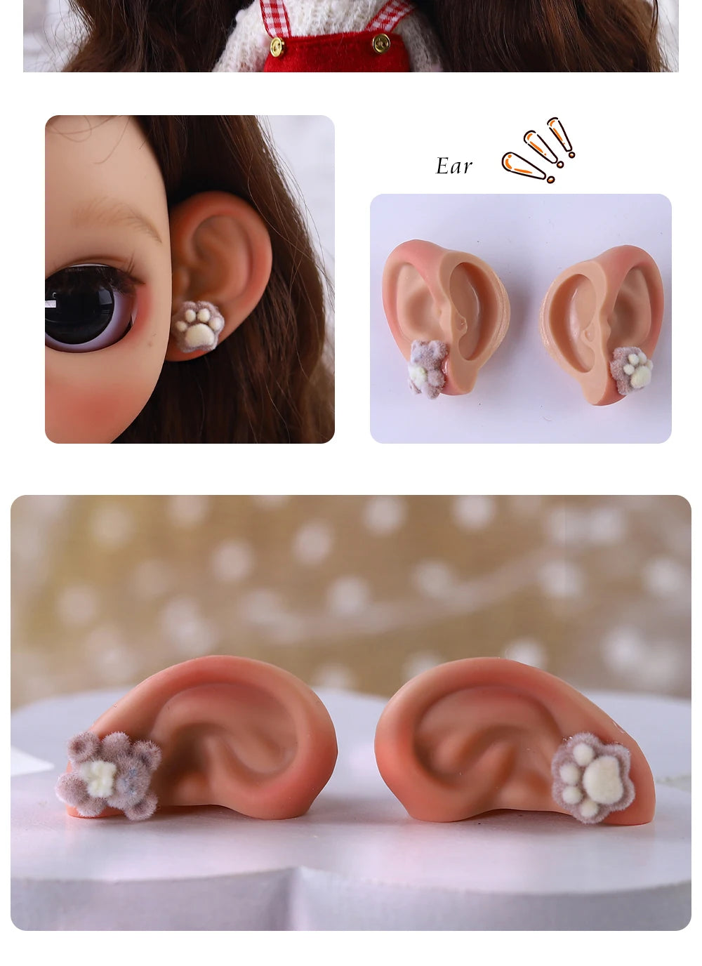 Blyth 1/6 Doll Ear: Hand-painted Ears with Rhinestone Texture and Openwork Design DIY Accessories for 30 cm Dolls