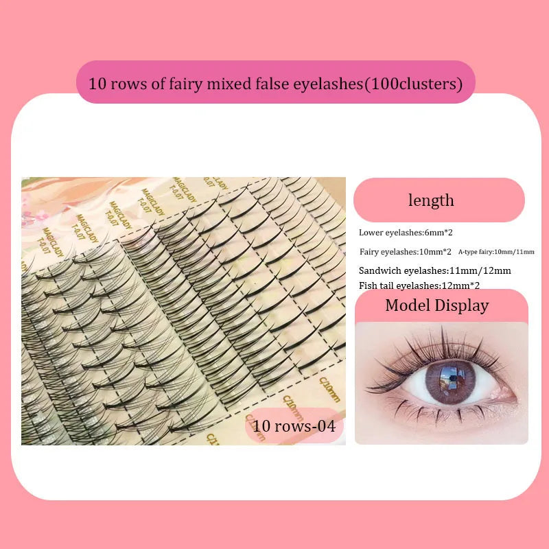 Anlinnet Fishtail + A-type Mixed Hair Five Rows Mixed Natural False Eyelashes Self-Grafting Single Cluster Eyelashes Eye Lash Fa