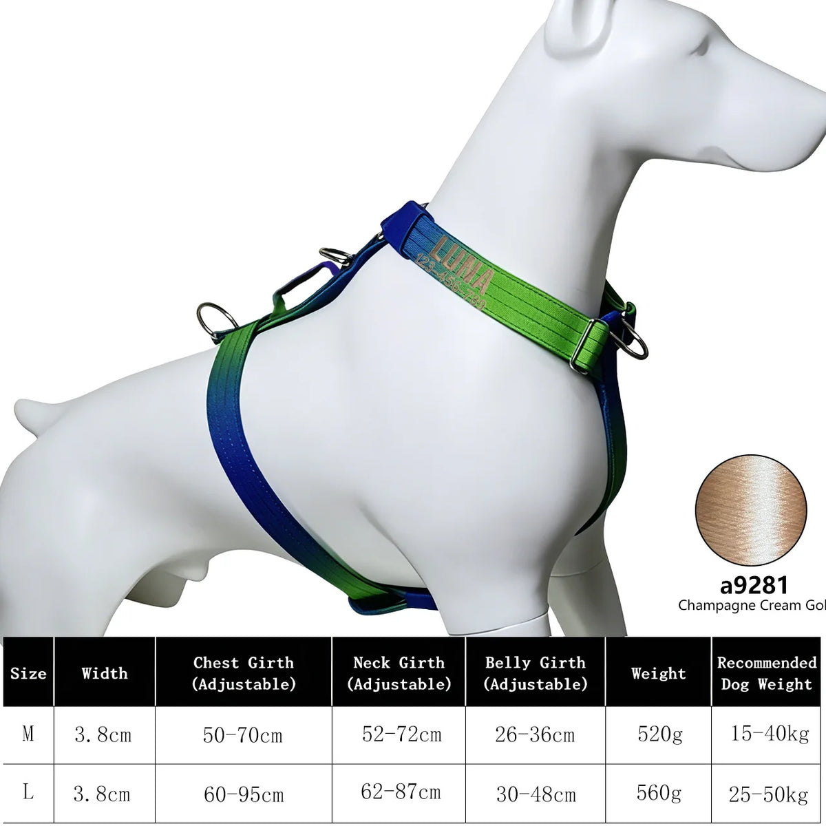 No Pull Reflective Dog Harness, Adjustable Chest Vest for Small Medium Large Dogs, Custom Embroidered Name & Phone
