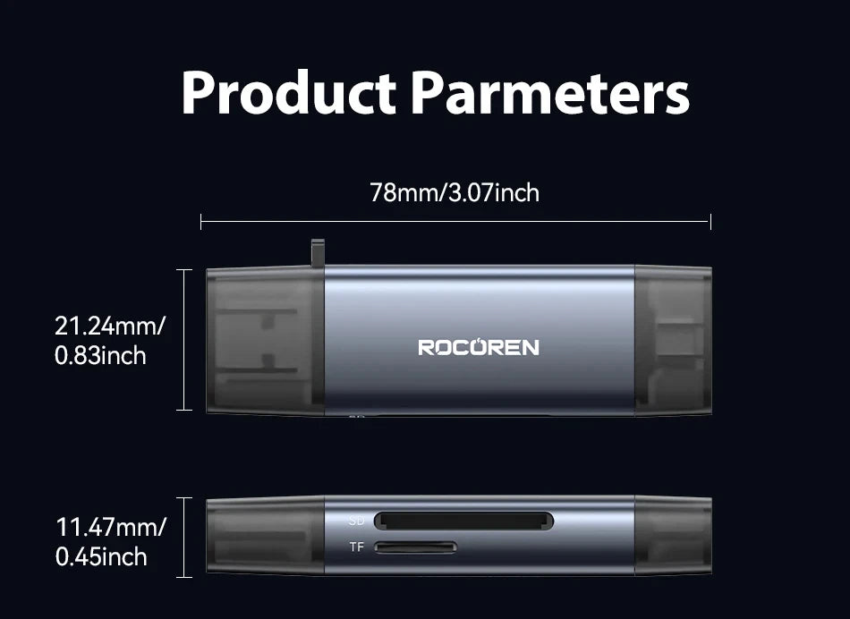 Rocoren Card Reader 2 in 1 USB 3.0 5Gbps USB A USB C Combined Design SD/TF Cards 2TB Smart Cardreader for Laptop Accessories